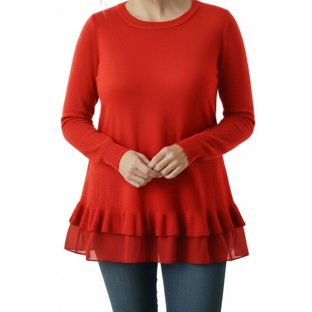 NWT Plus Size Red Lightweight Tunic Sweater | Cozy Longline Top 48” Bust